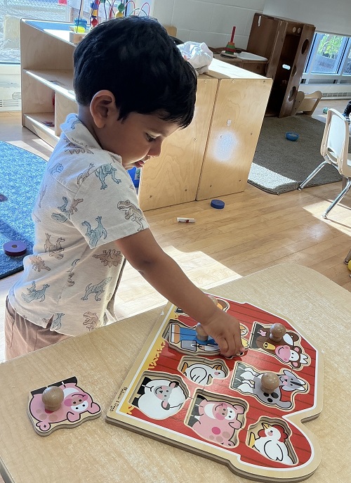 child doing an animal puzzle